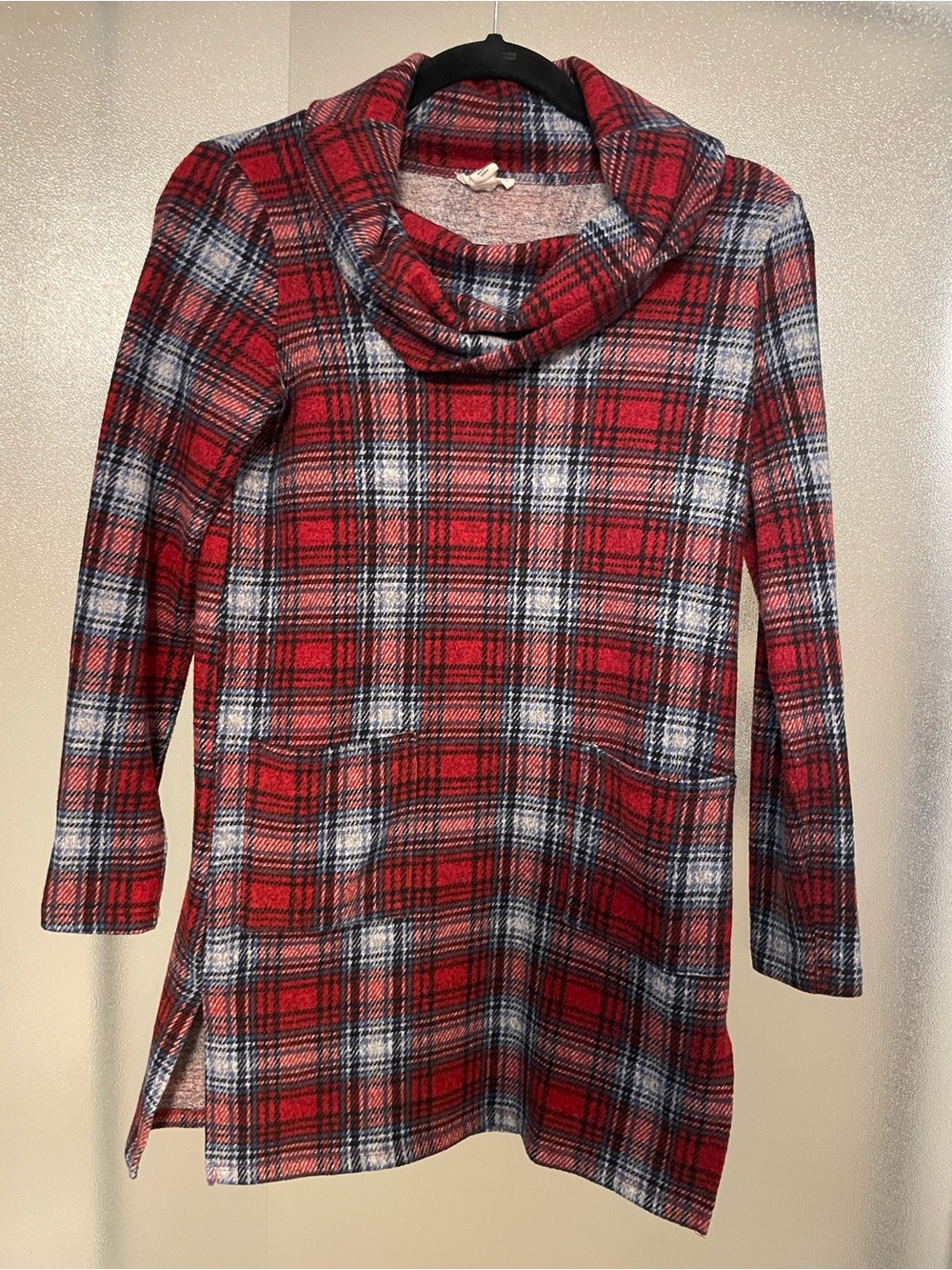 Tribal Red Plaid Cowl Neck Sweater Tunic